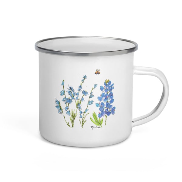 Texas Wildblumen Bluebonnets & Mohnblumen Landhaus Dekor Emaille Becher Geschenk für Mutter, Tochter, Tante, Oma, Schwester, Schwiegertochter
