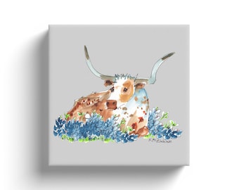 Texas Longhorns Canvas - Texas Wall Art - Texas Wall Decor - Gift for Mom, Gift for Girlfriend, Gift for Co-Worker, Gift for Customers