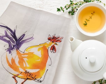 Rooster Tea Towels-Farmhouse Dish Towel-Kitchen Towels-Housewarming Gift-100% Organic Cotton-White 18.5"x28" Decor & Practical