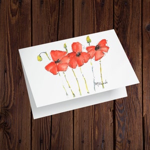 Cartão de papoulas vermelhas-Papoilas vermelhas Art-Texas Flowers-Poppy Note Card-Poppy Aquarela-Cartões em branco com envelopes Conjunto de 10 TX