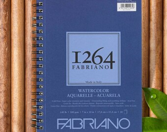 Fabriano 1264 Watercolor Paper Pad-7"x10"-140lb 300gsm Cold Press-30 sheets-Bright White-Spiral Bound-Acid Free-Drawing-Painting-Sketching