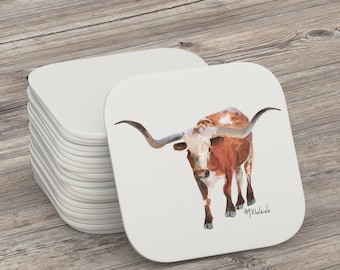 Texas Longhorn Steer Farmhouse Cow Decor Coaster Set Of 4