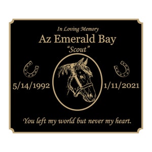 Horse and Cow Memorial Plaque, Cremation Urn Plate, Name Plate in Black and Gold- Multiple Sizes and Colors