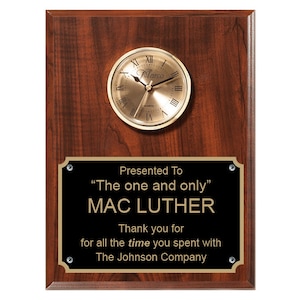 Personalized Retirement Clock Plaque: Cherry Finish Achievement Award