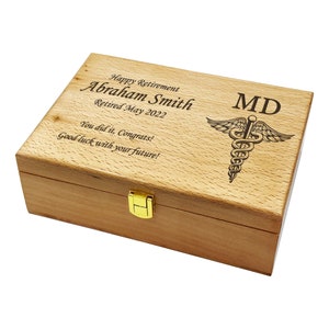 Personalized MD Wooden Keepsake Box: Doctor Retirement Gift