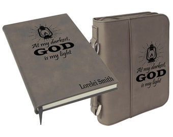 At My Darkest Bible Cover, Bible Cover and Journal Set, Personalized Vegan Bible Cover with Zipper, Christmas and Easter Gift
