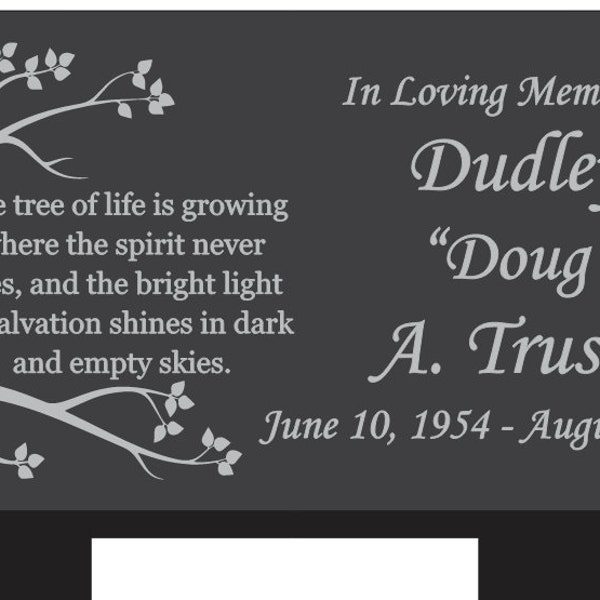 Tree Of Life Memorial Plaque, 6" x 12" Granite Grave Marker, Memorial Stone Cemetery Plaque Holder