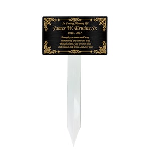 Memorial Plaque with Stake, Temporary Grave Marker, Remembrance Plaque in Black, Gold and Silver, Outdoor, Indoor Memorial Plate