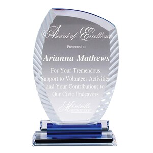Crystal Award, Achievement, Wedding, Graduation Plaque, Blue Crystal Award, Police, Corporate, Firefighters Awards