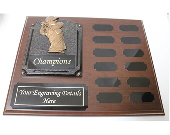 Beautiful Golf Perpetual Plaque, 12 Year Golf Award, Plaque With Engraving