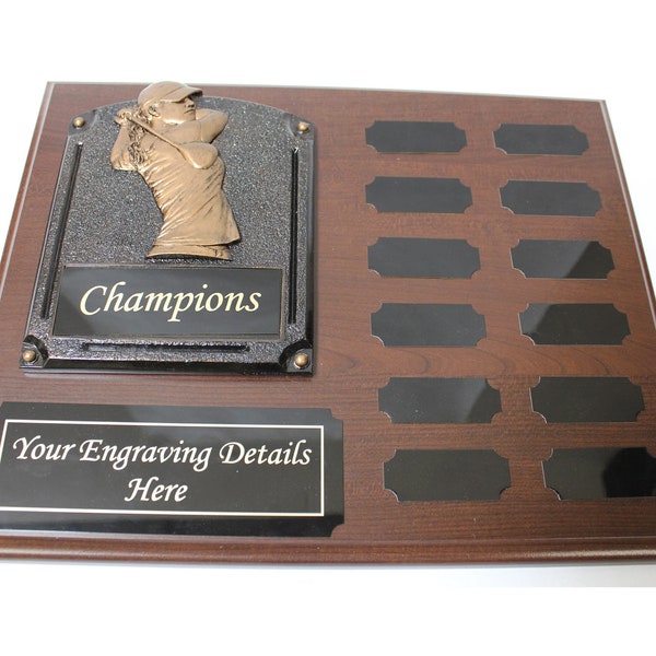 Beautiful Golf Perpetual Plaque, 12 Year Golf Award, Plaque With Engraving