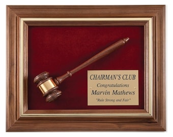 Walnut Gavel & Plaque with Personalization - Custom Engraved Gavel Plaque Gift for Judges, Legal Professionals, Retirement Gift