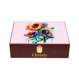 Caja conmemorativa de girasol, jubilación, aniversario, boda, regalo de cumpleaños, caja de madera personalizada, caja de recuerdo grabada Pink Cherry Wood