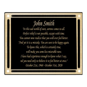 Memorial Plaque, Grave Marker, Personalized Remembrance Plaque, Outdoor, Indoor Memorial Cast Aluminum Plaque, Engraved Plaque