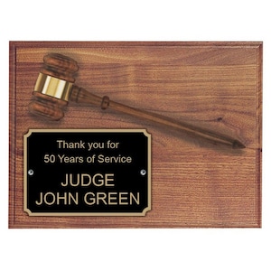 Walnut Gavel & Plaque with Personalized Plate - Custom Engraved Gavel Plaque Gift for Judges, Legal Professionals, Retirement Gift