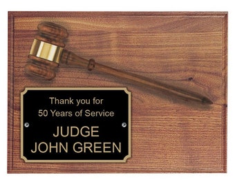 Walnut Gavel & Plaque with Personalized Plate - Custom Engraved Gavel Plaque Gift for Judges, Legal Professionals, Retirement Gift