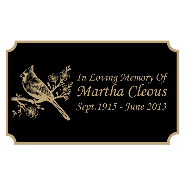 Cardinal Memorial Plaque, Cremation Urn Plate, Name Plate in Black and Gold- Multiple Sizes and Colors