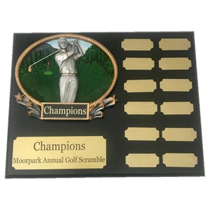 Golf Perpetual Plaque, 12 Year Golf Award, Plaque w/Engraving, Golf Championship, Plaque, Trophy w/Engraving