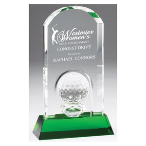 Crystal Golf Ball Award with Green Crystal Base, Golf Award, Golfer Crystal Award, Golf Championship Awards, Corporate Awards
