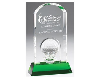 Crystal Golf Ball Award with Green Crystal Base, Golf Award, Golfer Crystal Award, Golf Championship Awards, Corporate Awards