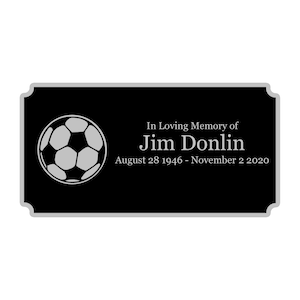 Personalized Soccer Plaque, Basketball Memorial Plate, Soccer Cremation Urn Name Plate in Black and Gold- Multiple Sizes and Colors
