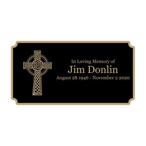 Celtic Memorial Plaque, Cremation Urn Plate, Name Plate in Black and Gold- Multiple Sizes and Colors