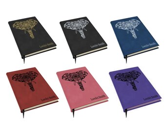 Personalized Elephant Vegan Leather Journal: Engraved Flower Design