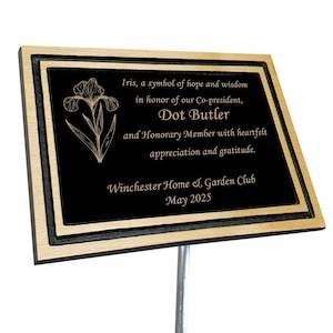Personalized Iris Memorial Plaque, Grave Marker, Remembrance Plaque, Outdoor, Indoor Memorial Cast Aluminum Plaque with Stake