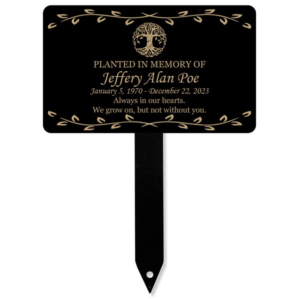 Tree of Life Memorial Tree Plaque with Stake, Personalized Sturdy Metal Garden Marker, Tree Sign, Remembrance Plaque-Multiple Colors, Sizes