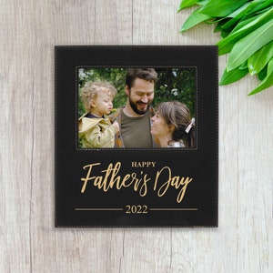 Happy Father&#39;s Day Personalized Picture Frame | 5x7 Vegan Leather Frame | Father&#39;s Day Gift from kids | Custom Picture Frame