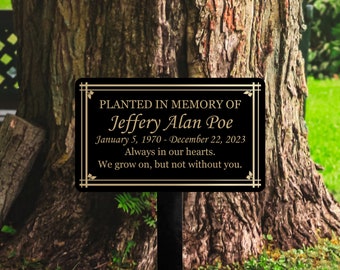 Memorial Tree Plaque with Stake, Personalized Sturdy Metal Garden Marker, Tree Sign, Remembrance Plaque-Multiple Colors, Sizes