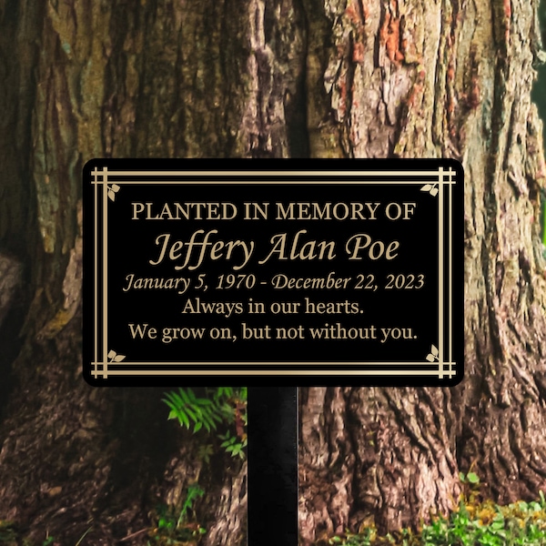 Memorial Tree Plaque with Stake, Personalized Sturdy Metal Garden Marker, Tree Sign, Remembrance Plaque-Multiple Colors, Sizes