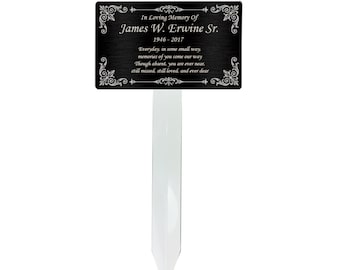 Engraved Memorial Plaque Stake: Black, Gold, or Silver Grave Marker