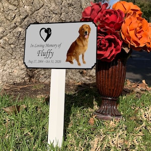 Pet Photo Memorial Plaque Stake, Grave Marker, Dog and Cat Remembrance Plaque, Outdoor, Indoor Memorial Plate