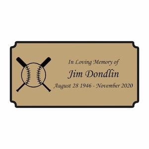 Personalized Baseball Plaque, Baseball Memorial Plate, Baseball Cremation Urn Name Plate in Black and Gold- Multiple Sizes and Colors