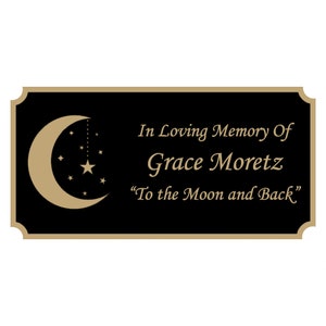 Stars and Moon Memorial Plaque, Cremation Urn Plate, Name Plate in Black and Gold- Multiple Sizes and Colors