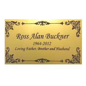 Beautifully Engraved Plaque, Plate, Name Plate in Black and Gold- Multiple Sizes and Colors