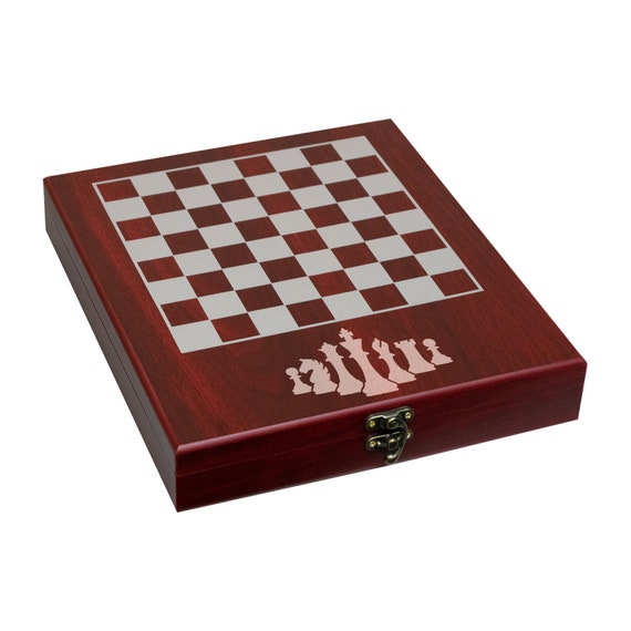 Custom Chess Set - Rosewood Chess Board Storage Box with Personalized Plate