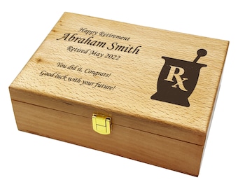 Pharmacist, PharmD, Memory Box, Retirement, Anniversary, Wedding, Birthday Gift, Personalized Wooden Box, Engraved Keepsake Box