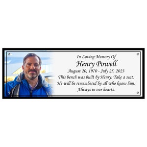 Photo Memorial Bench Plate, Personalized Plaque, Building Sign, Engraved Tree Plaque, Custom Engraving, Multiple Sizes