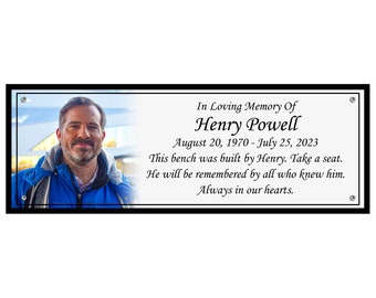 Personalized Photo Memorial Bench Plate: Engraved Plaque, Custom Sizes