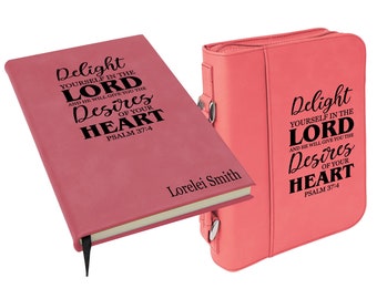Delight Yourself Bible Cover, Bible Cover and Journal Set, Personalized Vegan Bible Cover with Zipper, Christmas and Easter Gift