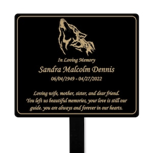 Wolf Memorial Plaque Stake, Sturdy Metal Grave Marker, Remembrance Plaque, Outdoor, Indoor Personalized Memorial Plate