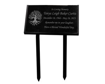 Tree of Life Memorial Plaque, 6" x 12" Granite Grave Marker, Memorial Stone Cemetery Plaque Holder