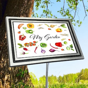 Vegetable Garden Sign, Garden Plaque with Stake, Outdoor, Indoor Cast Aluminum Plaque with Stake