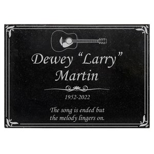 Guitar Memorial Plaque, 12&quot; x 6&quot; Granite Grave Marker, Music Remembrance Plaque, Outdoor, Indoor Musicians Memorial Stone Cemetery Plaque