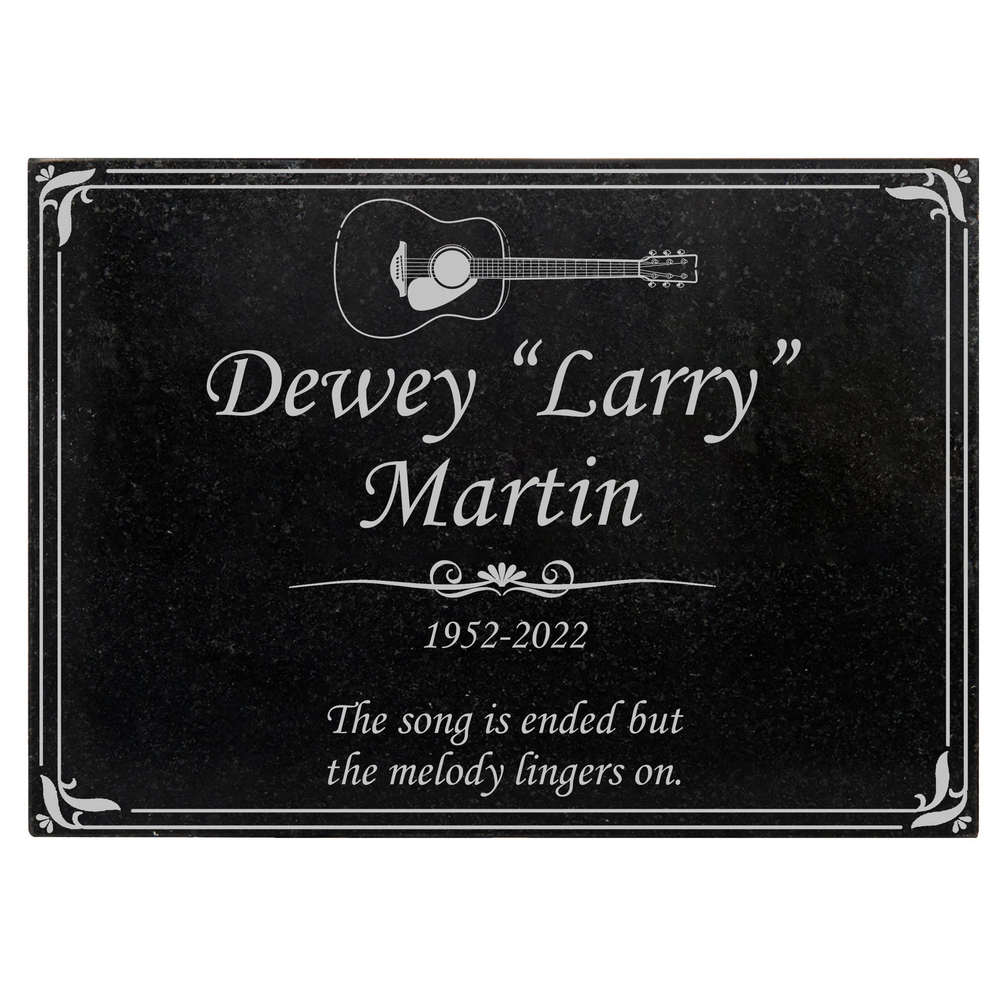 Guitar Memorial Plaque: Granite Music Remembrance Stone (12" x 6")