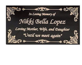 Engraved Memorial Plaque: Black and Gold Name Plate