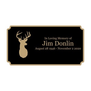 Buck Memorial Plaque, Cremation Urn Plate, Name Plate in Black and Gold- Multiple Sizes and Colors