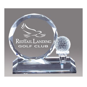 Personalized Crystal Golf Award: Etched Golfer Achievement Plaque